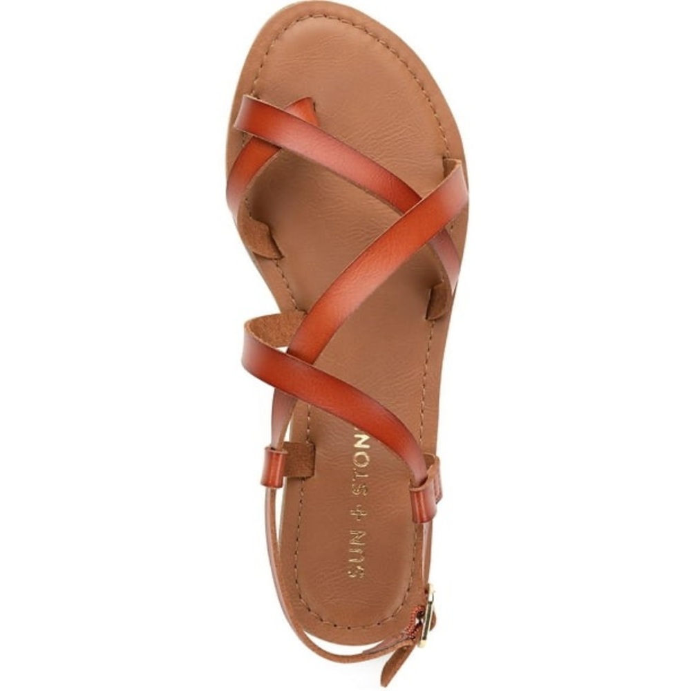 Sun+Stone Womens Roxxie Womens Faux Leather Ankle Strap Flats Brown